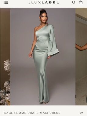 JLUXLABEL Sage One-Shoulder Satin Maxi Dress